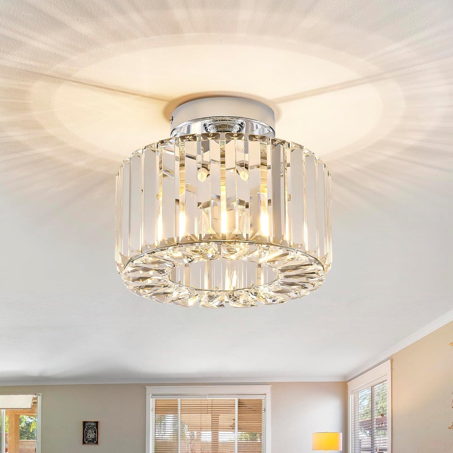BUXVRCS Silver Crystal Chandelier - Modern Flush Mount Light
