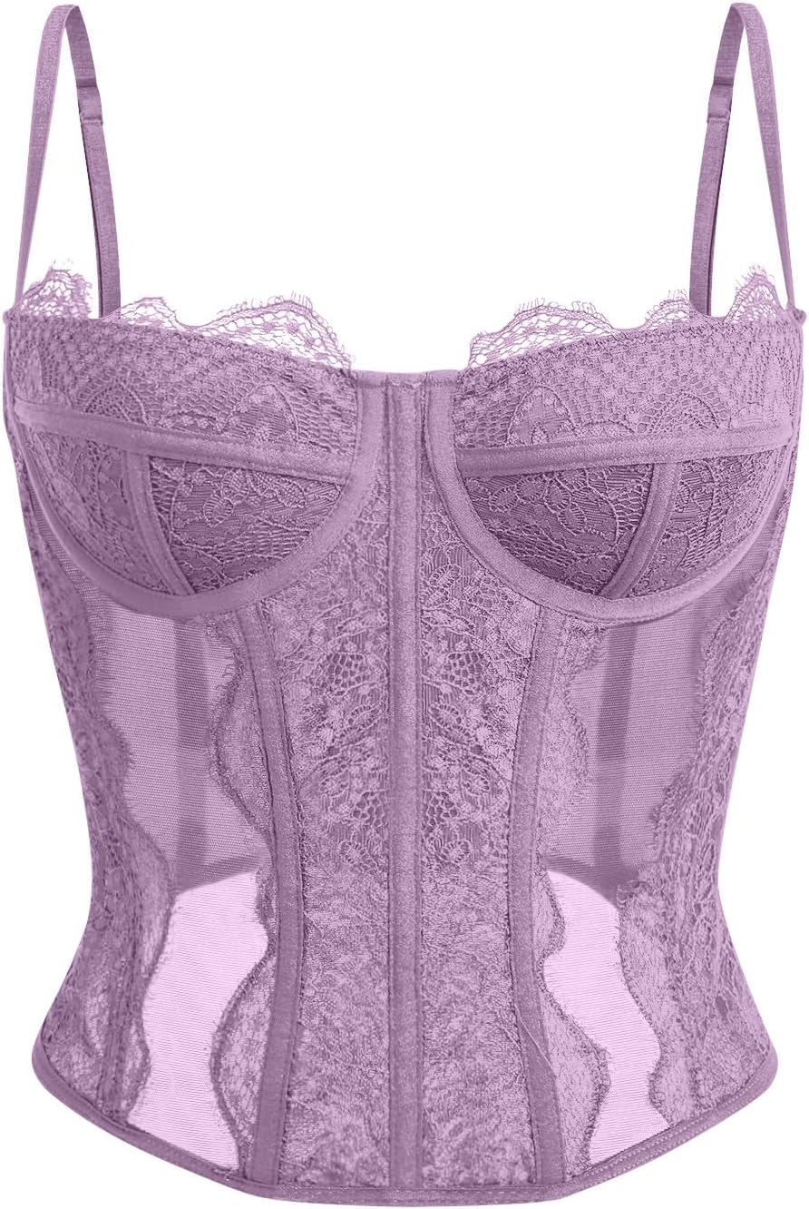 Dealmore Corset Tops For Women - Lace Mesh Party Crop Top