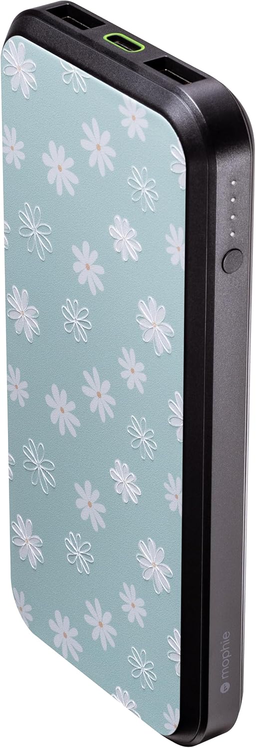 Mophie 10K Power Bank - 18W Fast Charge, 3 Devices, Green Daisies