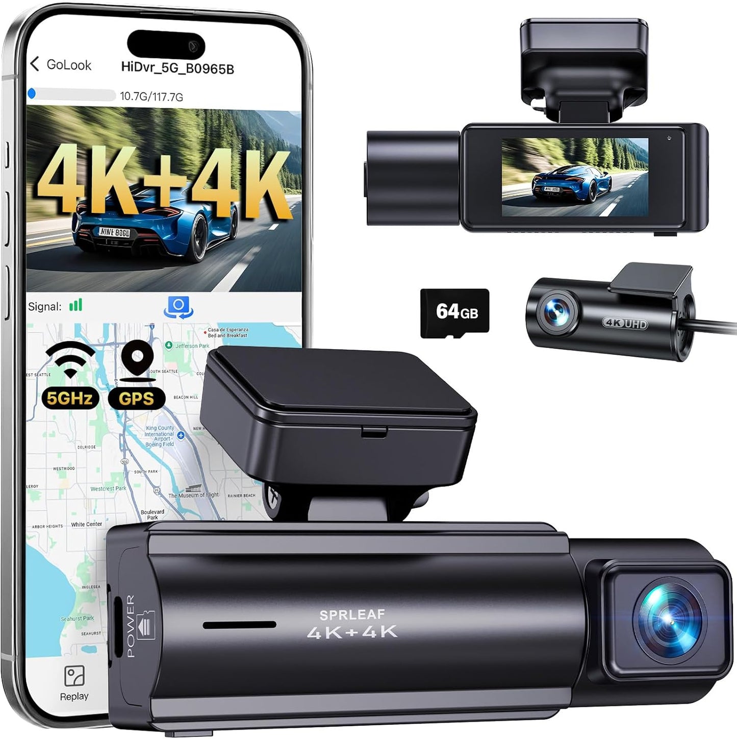 4K Dual Dash Camera for Cars with Night Vision and GPS Tracking