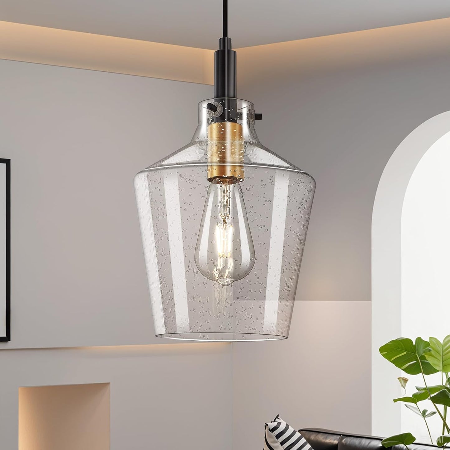 Modern Seeded Glass Pendant Lighting for Kitchen Island Decor