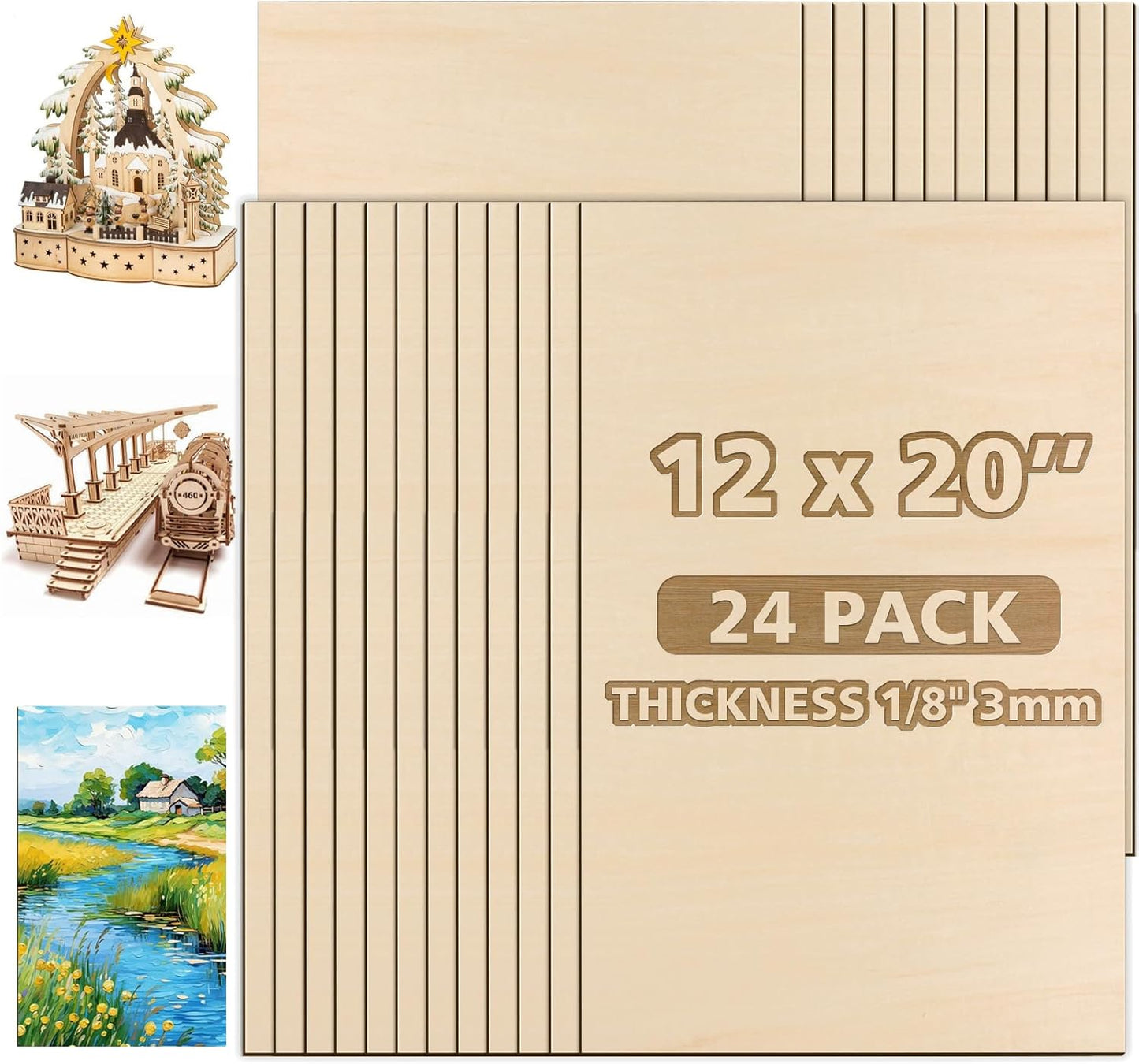 Basswood Sheets for Laser Cutting & DIY Crafts - 24pcs Set