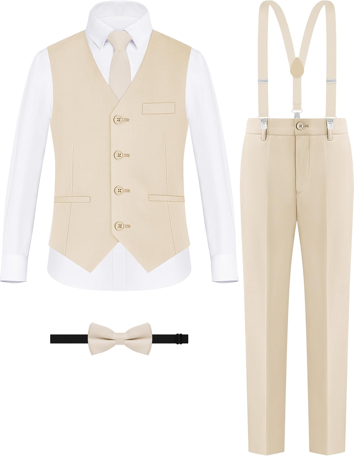 Boys' Formal Suit Set with Suspenders and Adjustable Waist