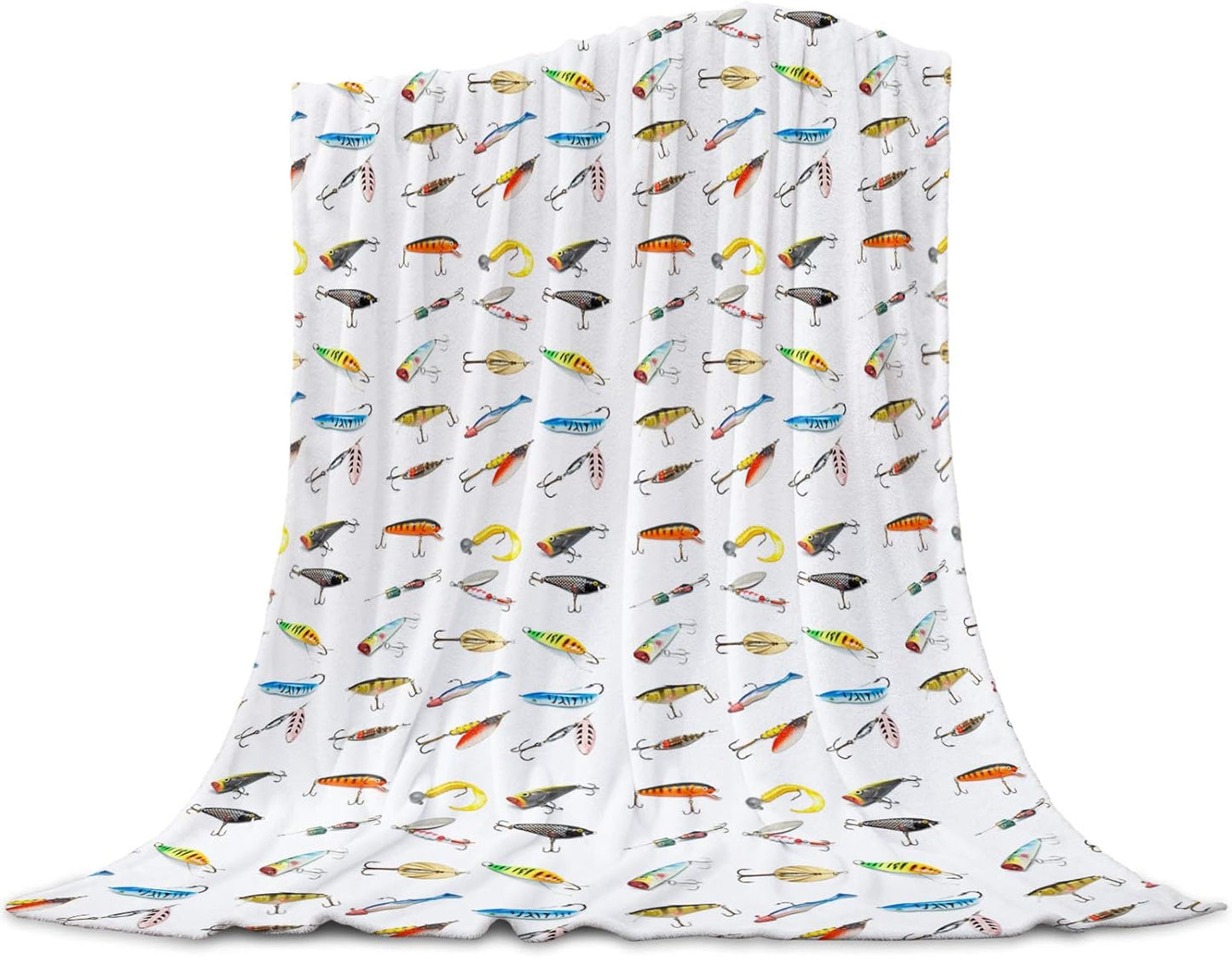 Ultra Soft Fishing Hook Throw Blanket - CozyLux 39x49 Twin