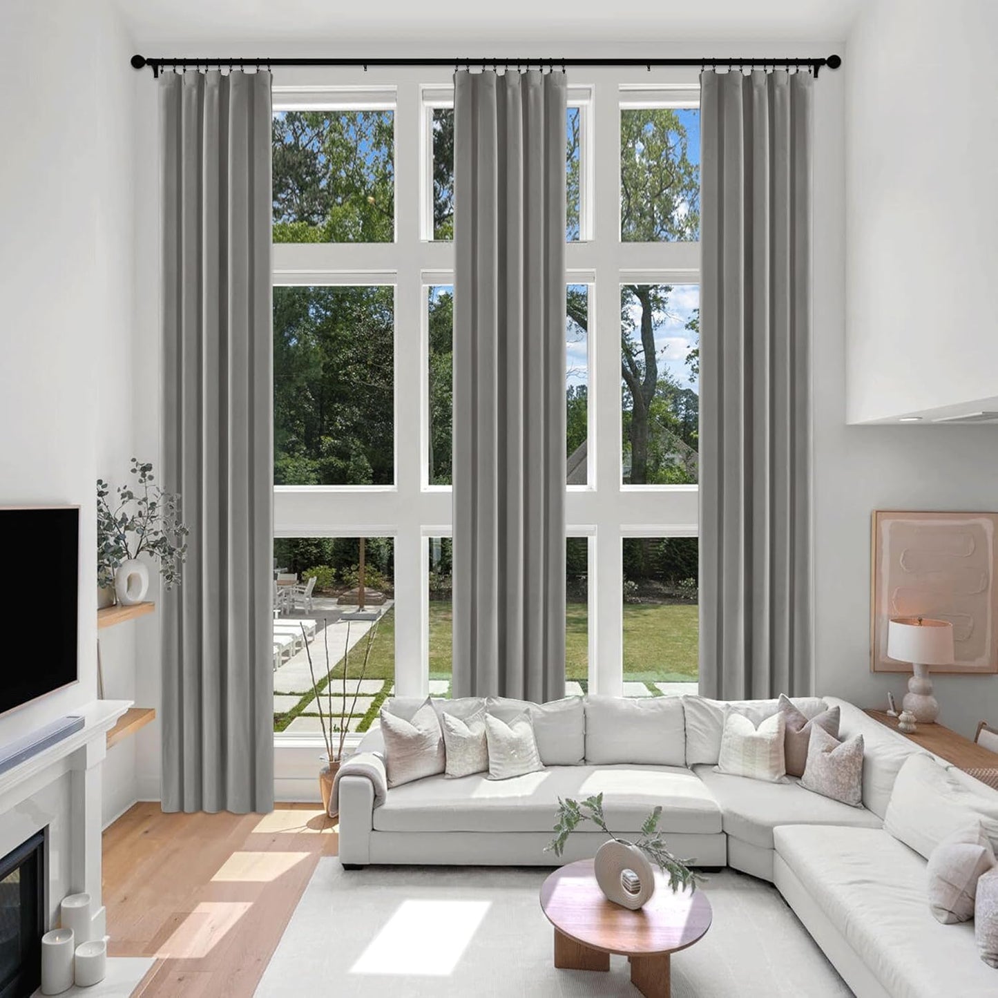 Extra Long 132 Blackout Grey Velvet Curtains by Fcosie ~ Complete Darkness