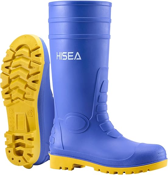 HISEA Men's Steel Toe Rain Boots for Outdoor Work and Fishing