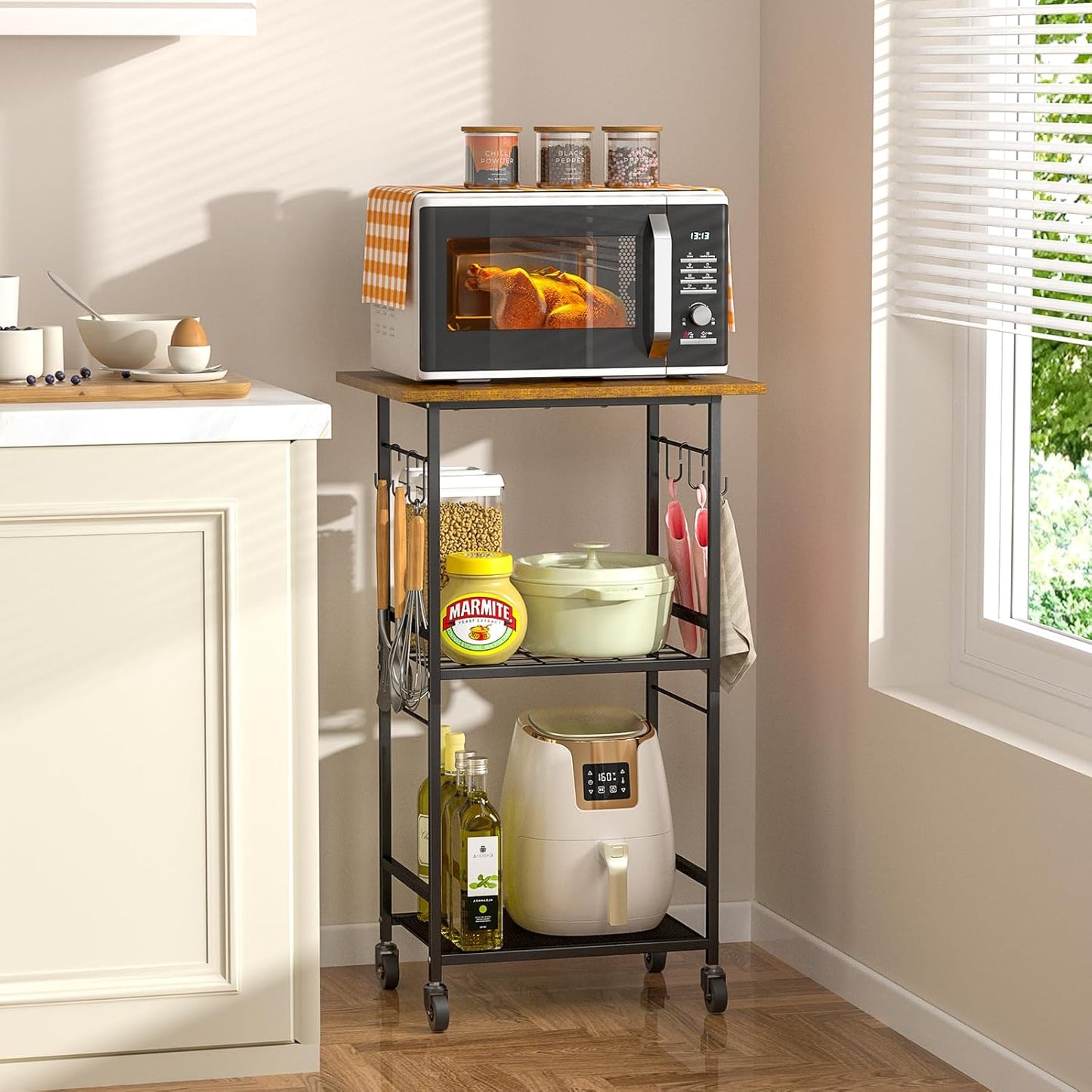Adjustable 3 Tier Rolling Kitchen Cart - Organize Anywhere!