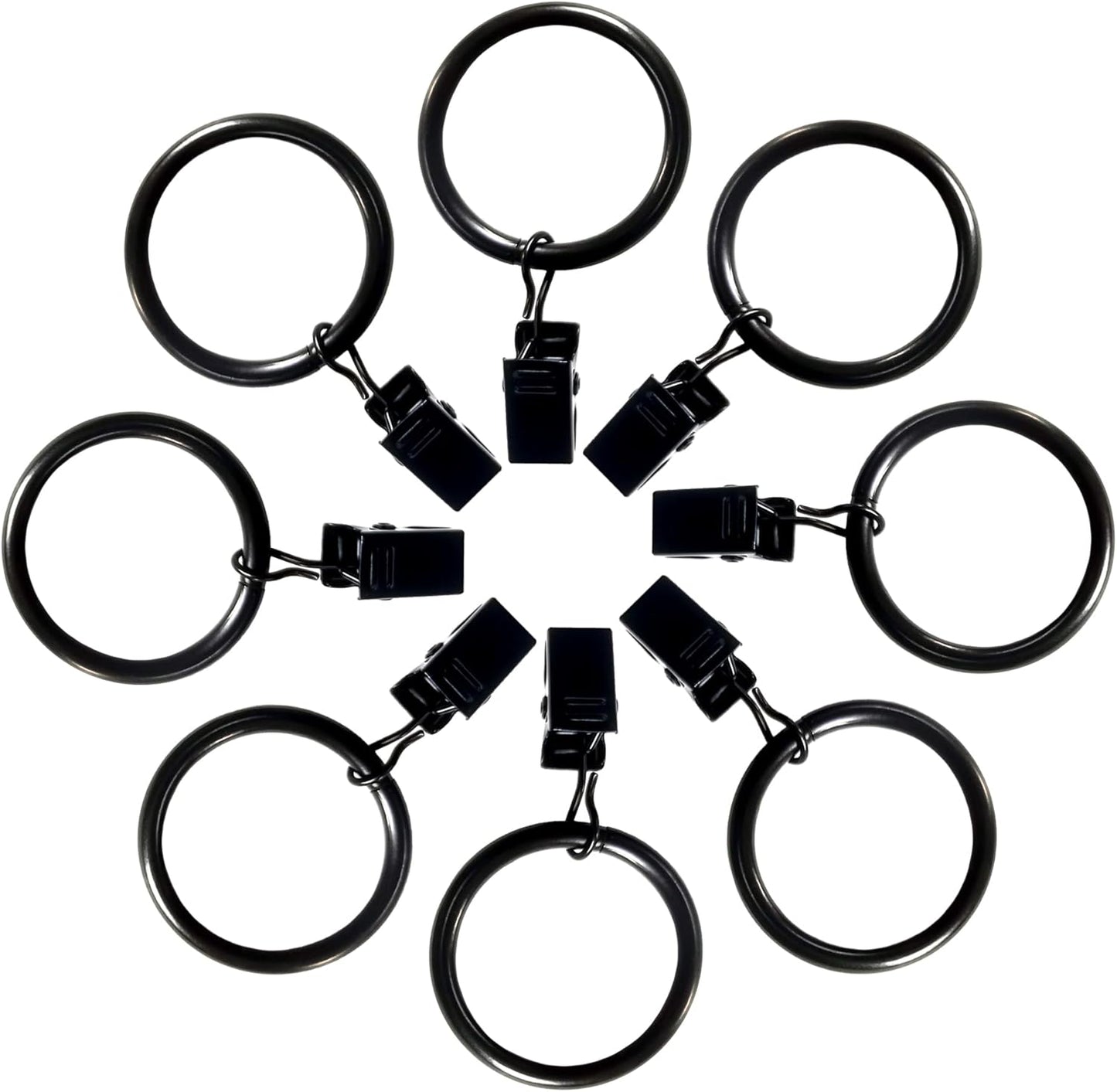 36 Black Metal Curtain Rings 4mm Thick - Fits 1in Rods