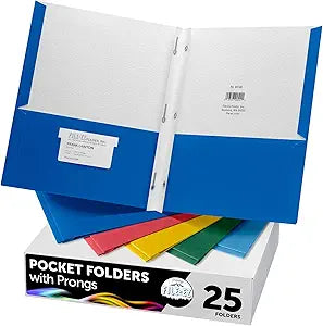 FILE-EZ Two-Pocket Folders with 3-Prong Fasteners, 25-Pack