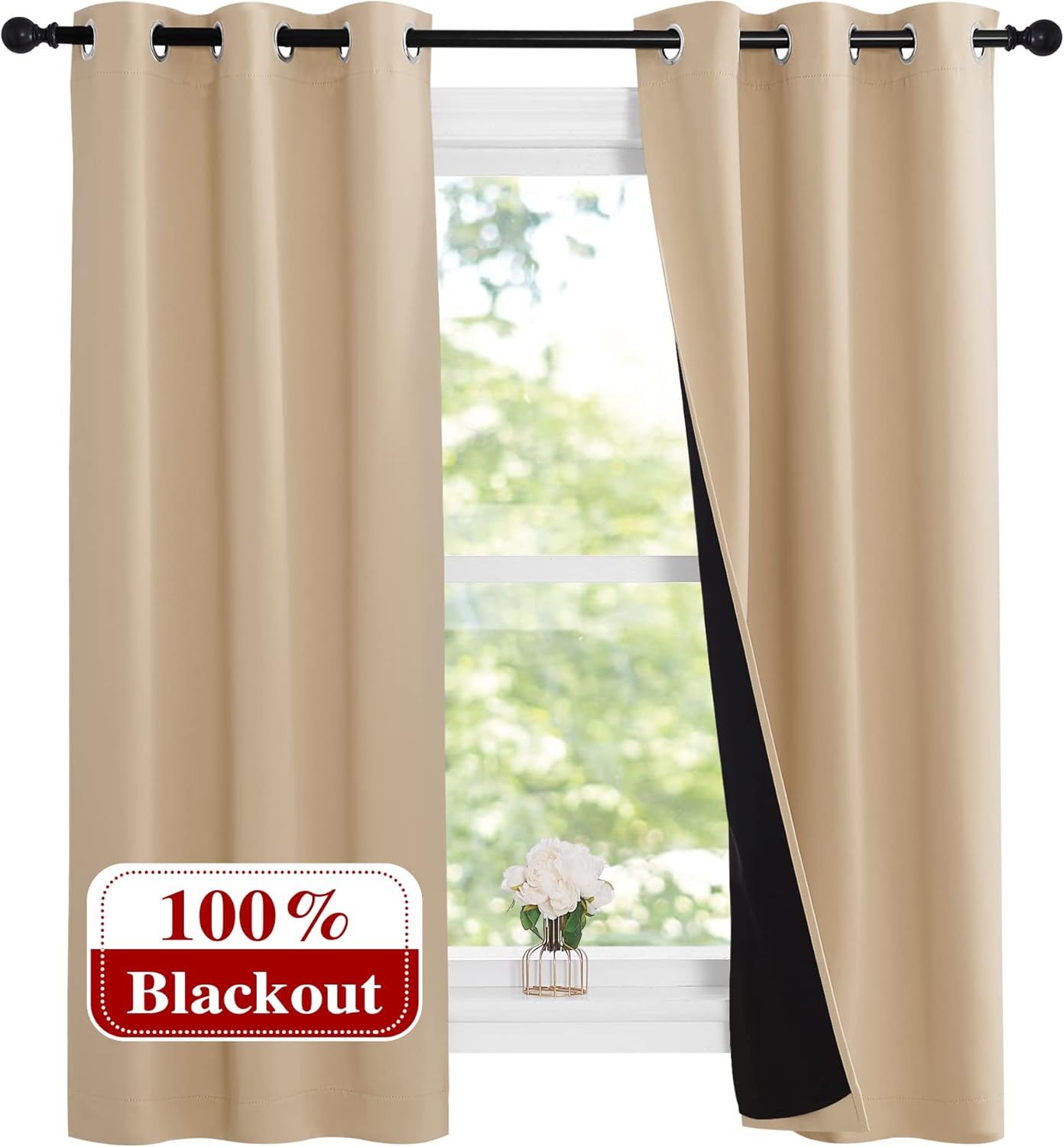 NICETOWN Full Blackout Curtain Panels for Small Windows, 37x63