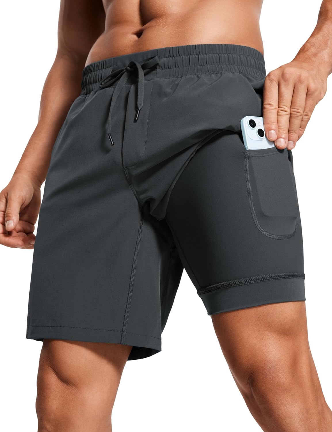 CRZ YOGA Men's 2 in 1 Running Shorts - Quick Dry Athletic Wear