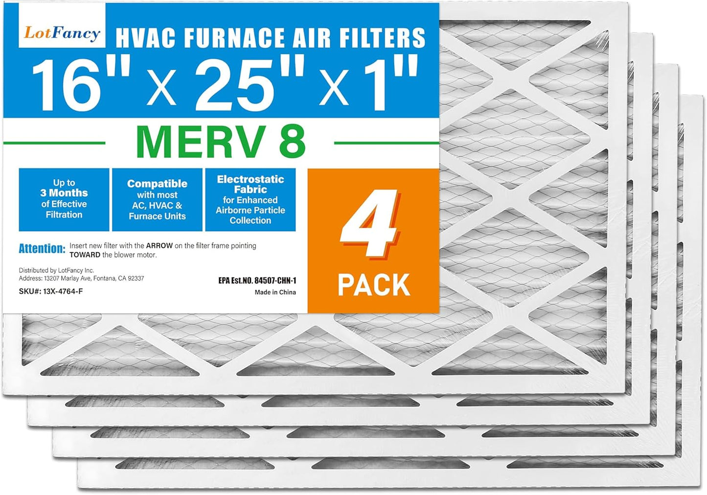 LotFancy 16x25x1 Air Filter MERV 8 for Home HVAC Systems