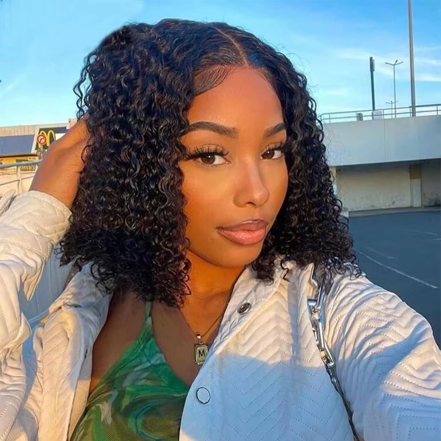 Bob Wig Human Hair 10 Inch Deep Curly Lace Front Wigs for Women