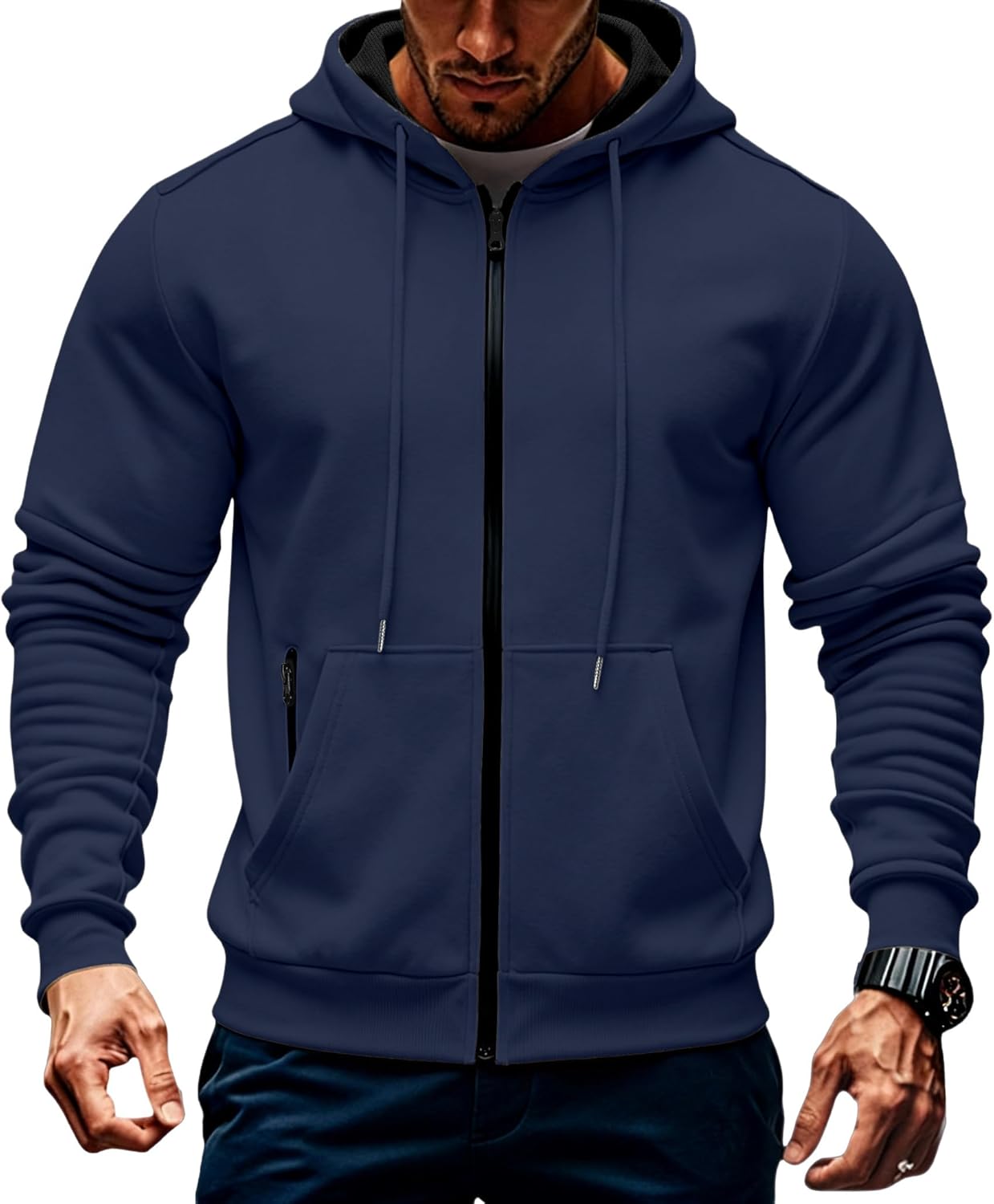 Mens Fleece Hooded Sweatshirt Full Zip Jacket for Winter Wear
