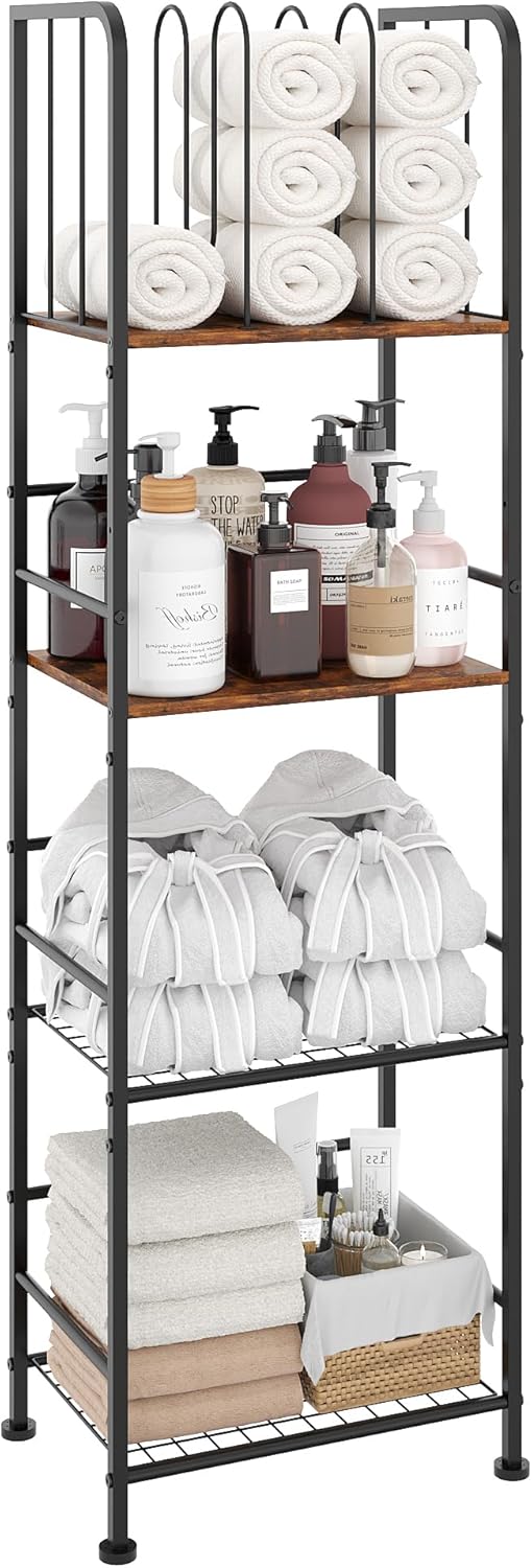 Free Standing 4-Tier Towel Rack with Detachable Dividers
