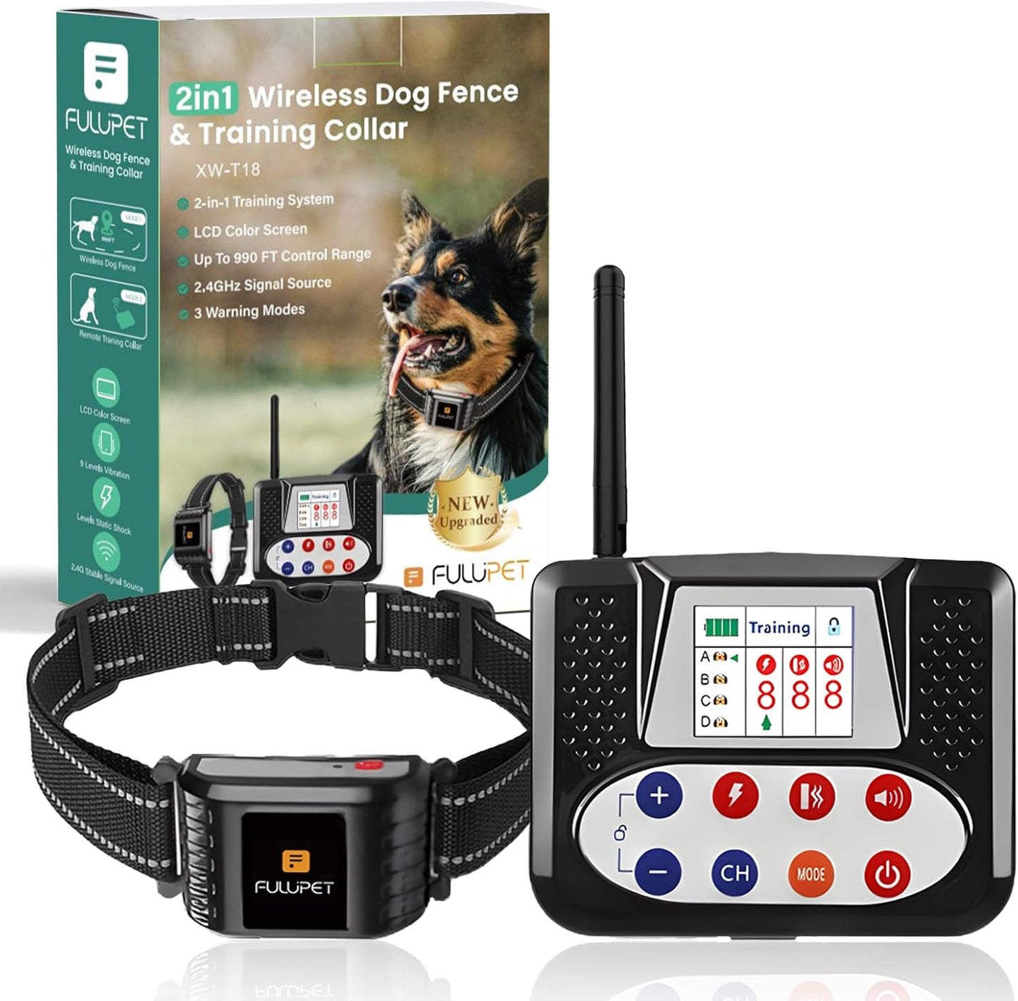 Wireless Dog Fence & Training Collar Set by FULUPET