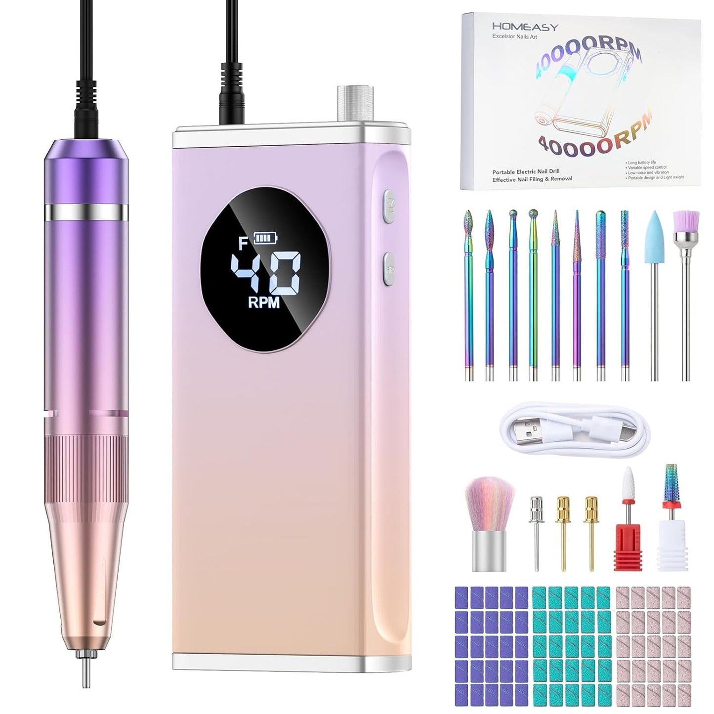 Electric Nail Drill 40000RPM Professional E-Filer for Home Use