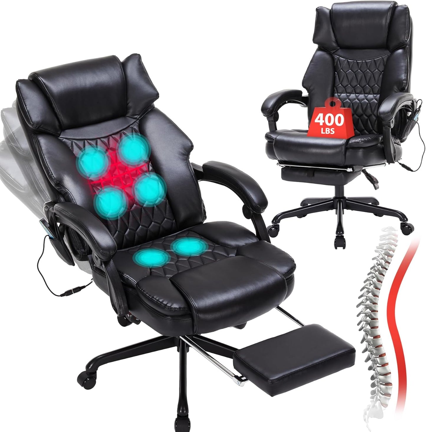 Reclining Massage Office Chair: 6-Point Vibration & Heat