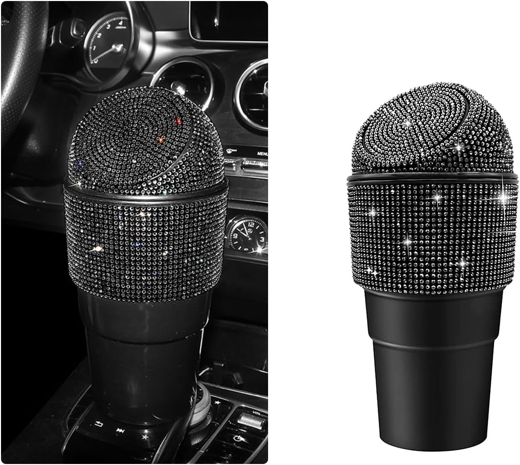 Sparkling Crystal Car Trash Can - Leak-Proof Lid, Multipurpose Bin