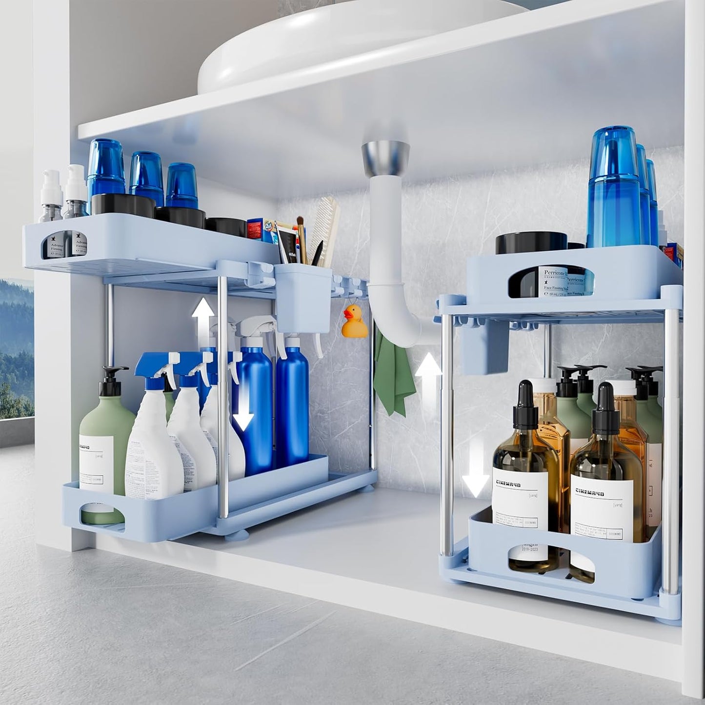 Under Sink Organizer 2 Pack - Adjustable Height Storage Solution