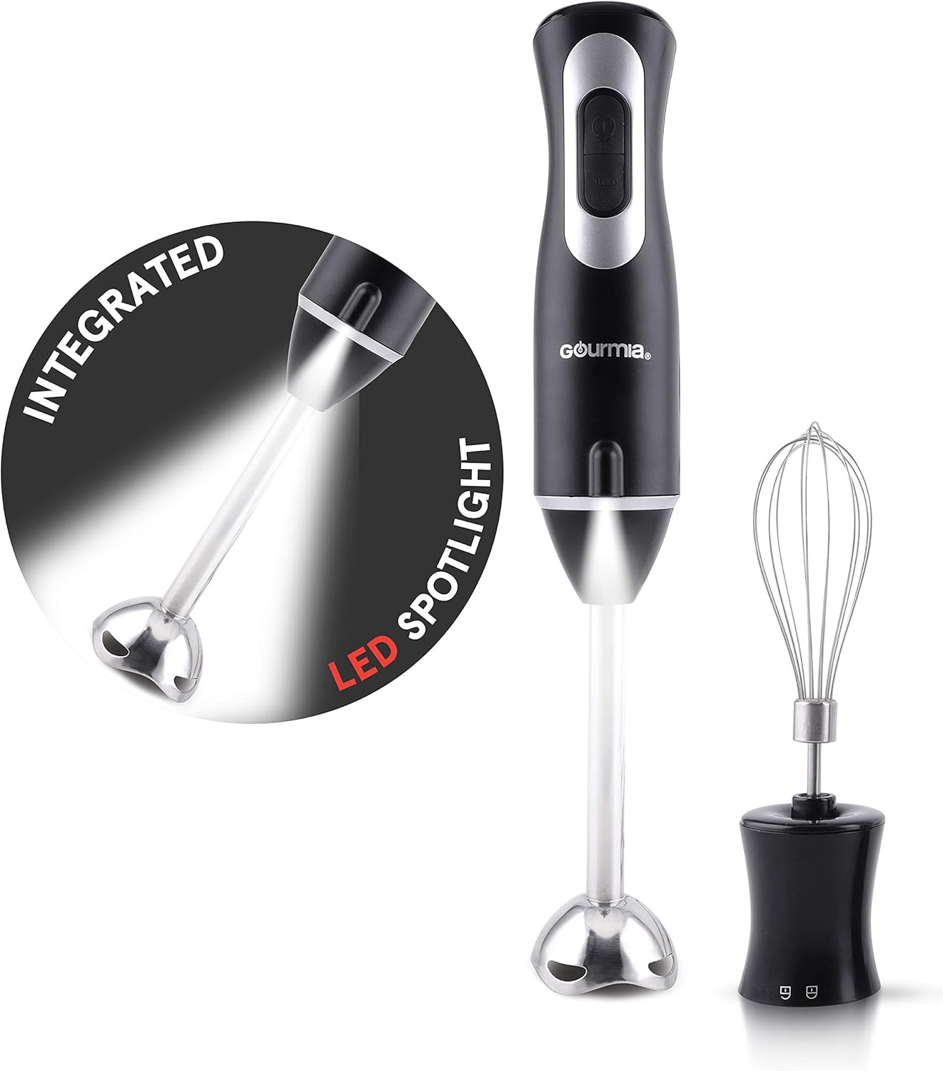 Gourmia Hand Blender - 12 Speed Turbo Mode - LED Spotlight