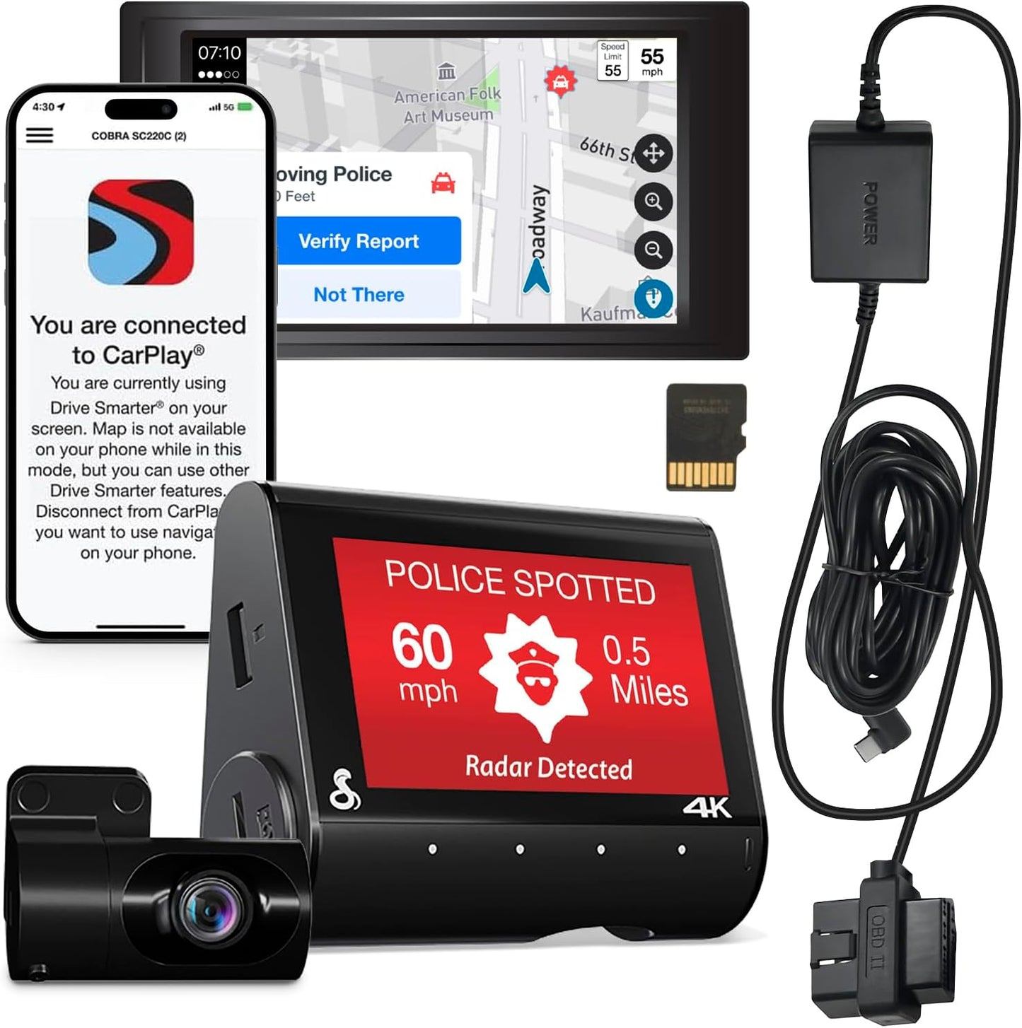 Cobra SC 250R Smart Dash Cam with 15ft Hardwire Kit for Safety
