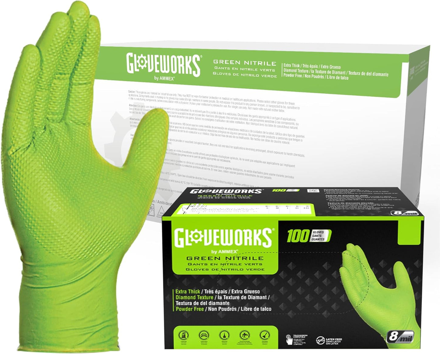 GLOVEWORKS HD Green Nitrile Gloves for Heavy-Duty Protection