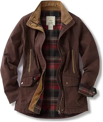 CQR Women's Twill All Cotton Flannel Shirt Jacket for Comfort