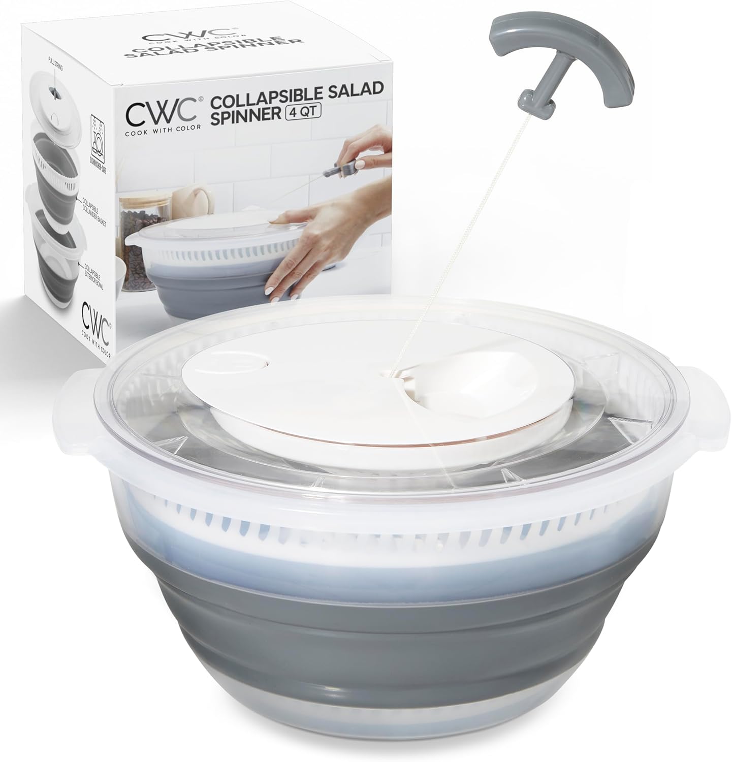 Collapsible Salad Spinner - 4 QT Space Saving Lettuce Dryer