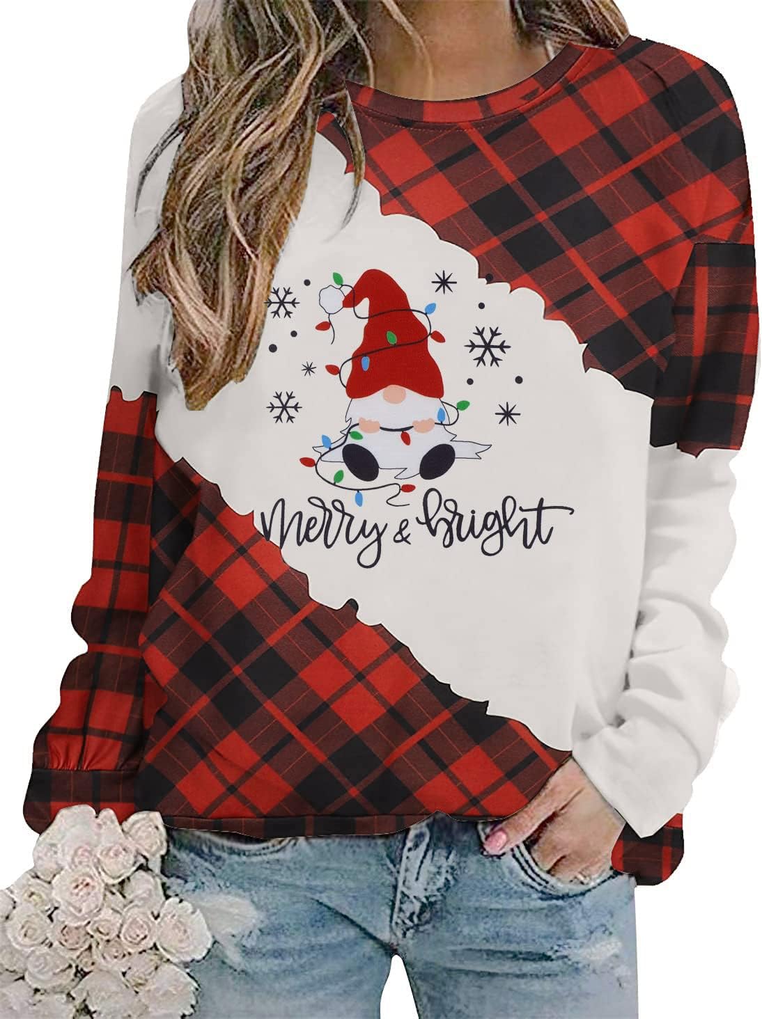 Xmas Gnomes Lights Plaid Tee - Festive Raglan