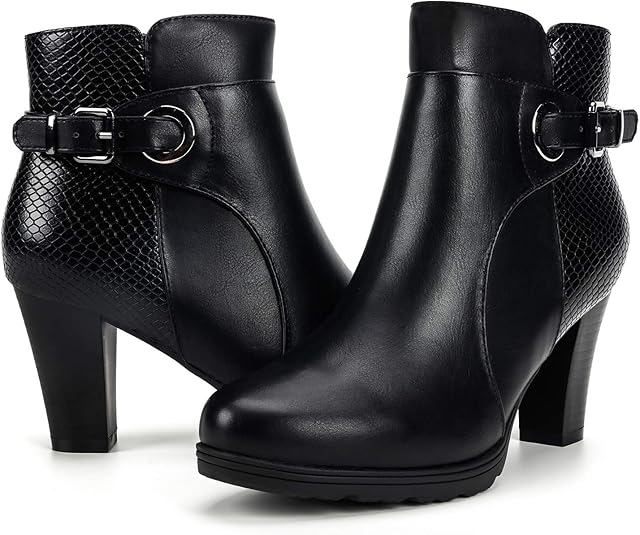 mysoft Women's Zipper Booties with Chunky Stacked Heel Design