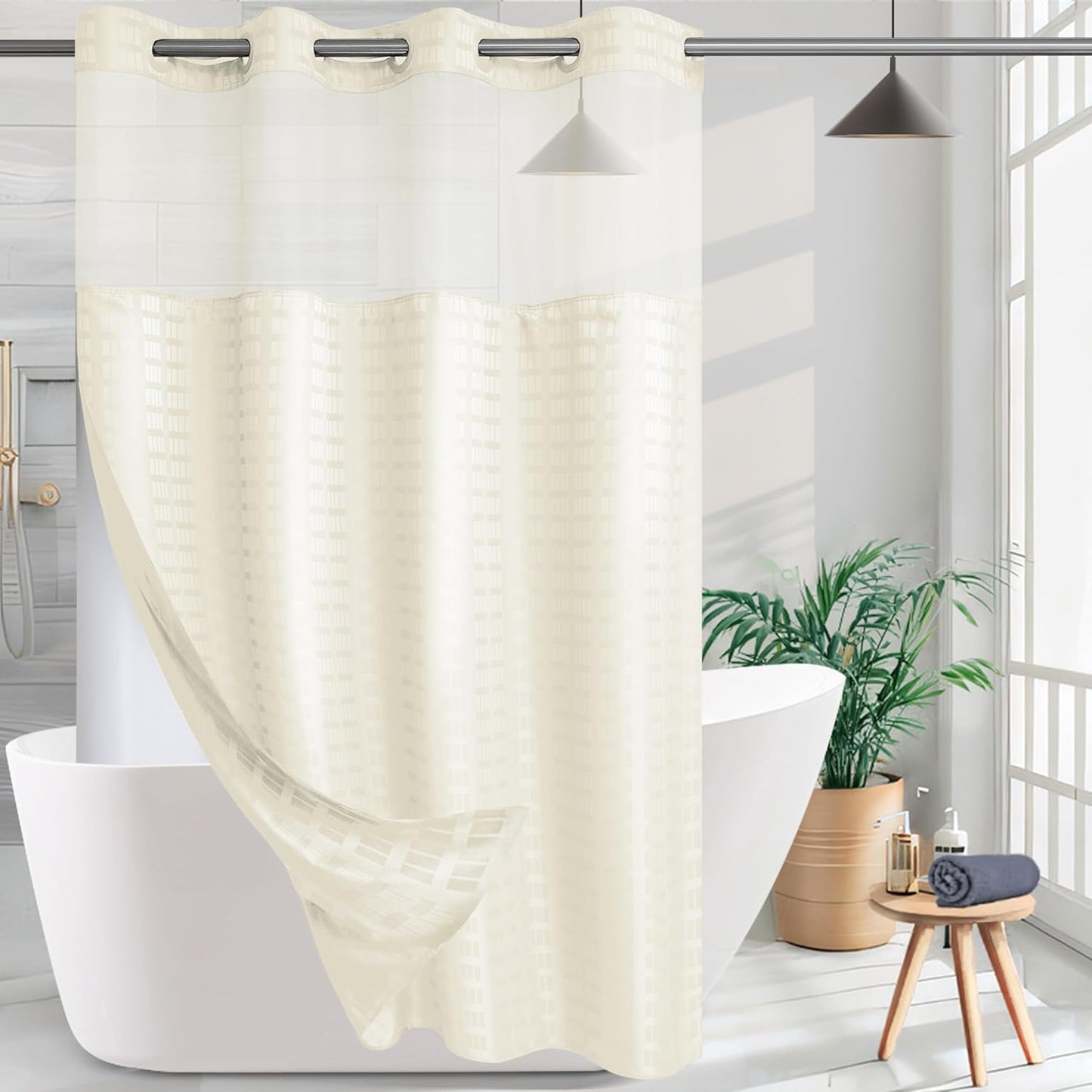 Hotel Fabric Stall Shower Curtain with Removable Liner for Bath