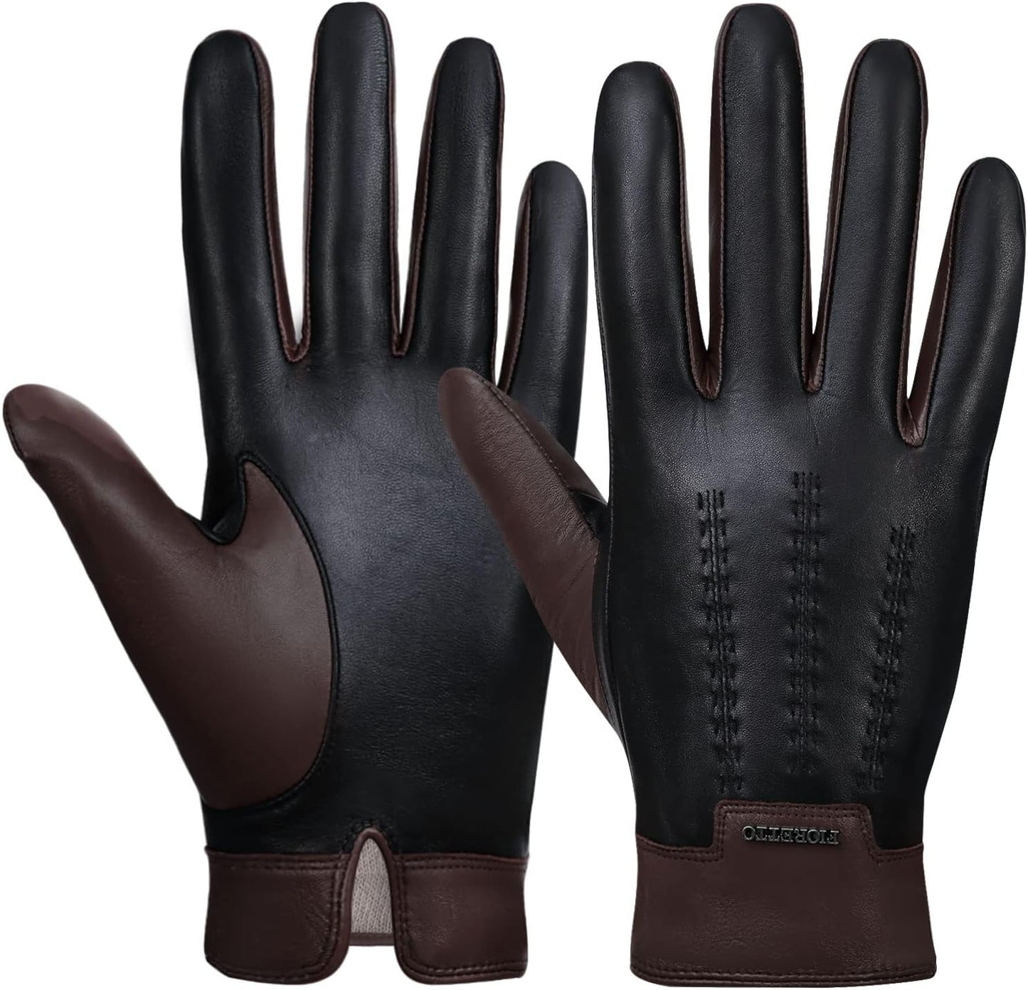FIORETTO Mens Winter Leather Gloves with Cashmere Lining