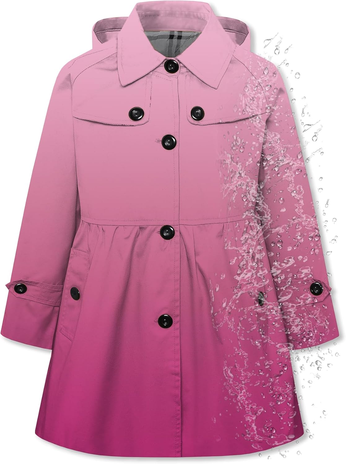 Girl's Rain Jackets Lightweight Waterproof Hooded Trench Coat