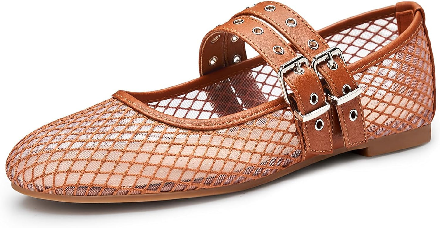 Trary Mary Jane Shoes Women Stylish Square Toe Flats for Comfort