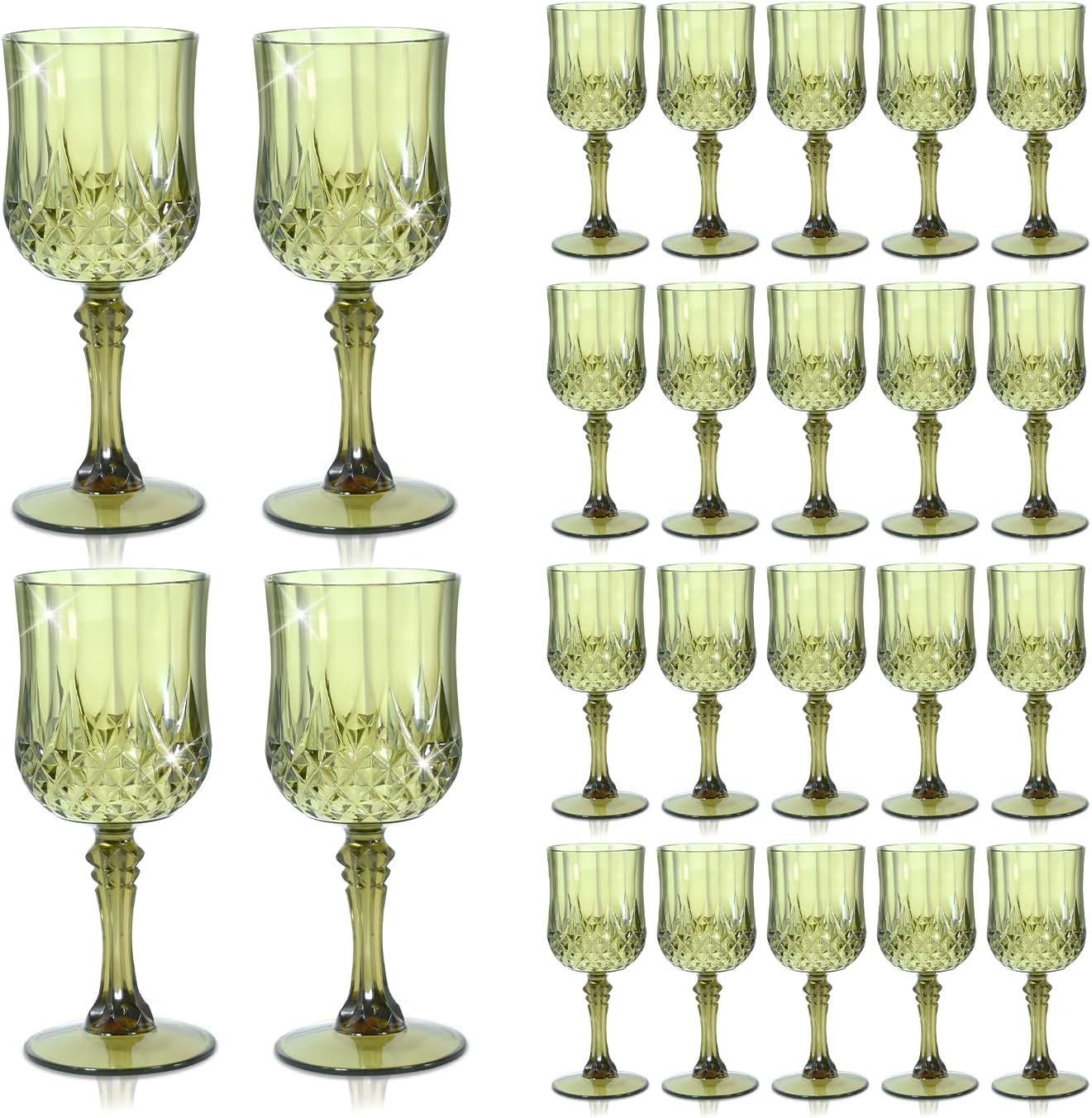 24 Pcs Green Plastic Wine Glasses for Events and Parties