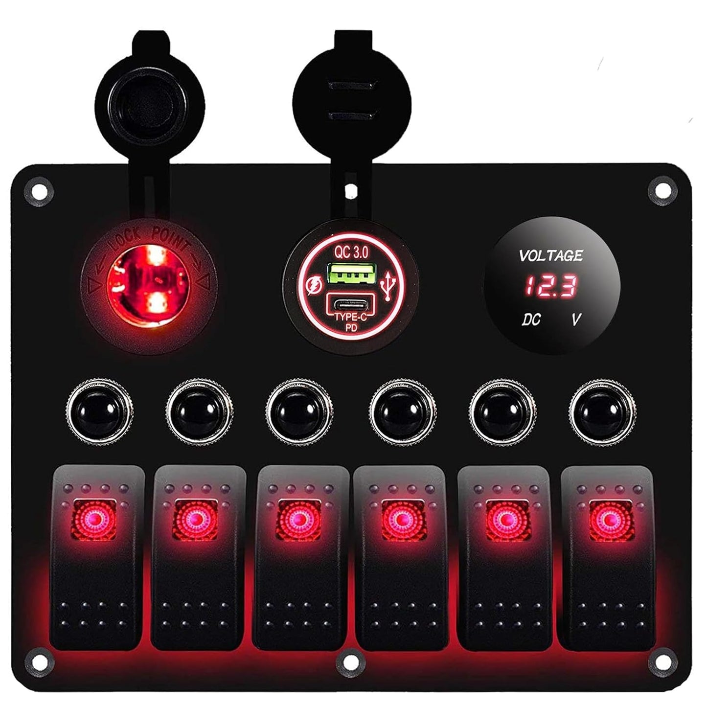 MKING 6 Gang Marine Switch Panel with USB & Type-C Charger