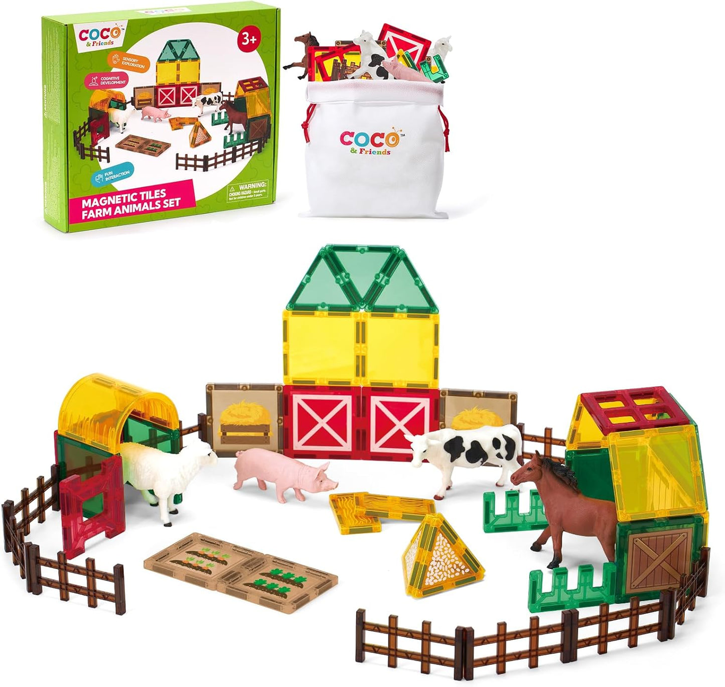 Magnetic Tiles Farm Animals for Toddlers - 45 PCS Set