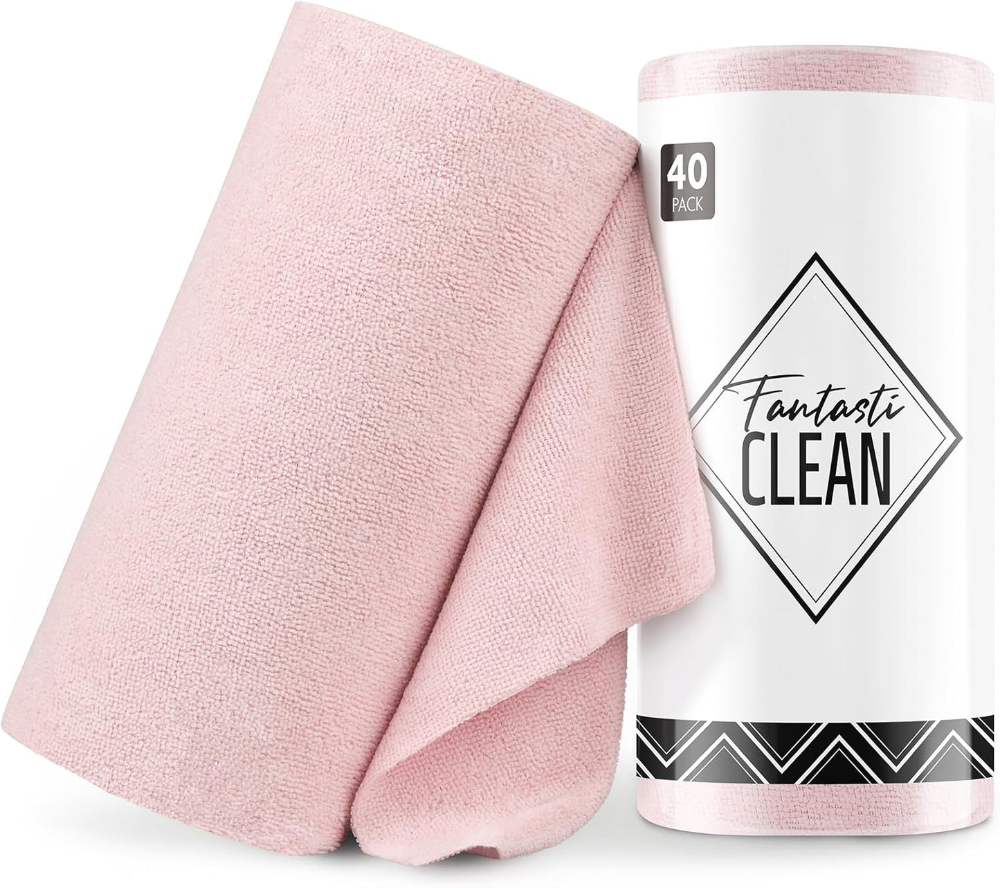 40 Pack Microfiber Cleaning Cloth Roll - 12x12 Reusable & Ultra Absorbent (Pink)