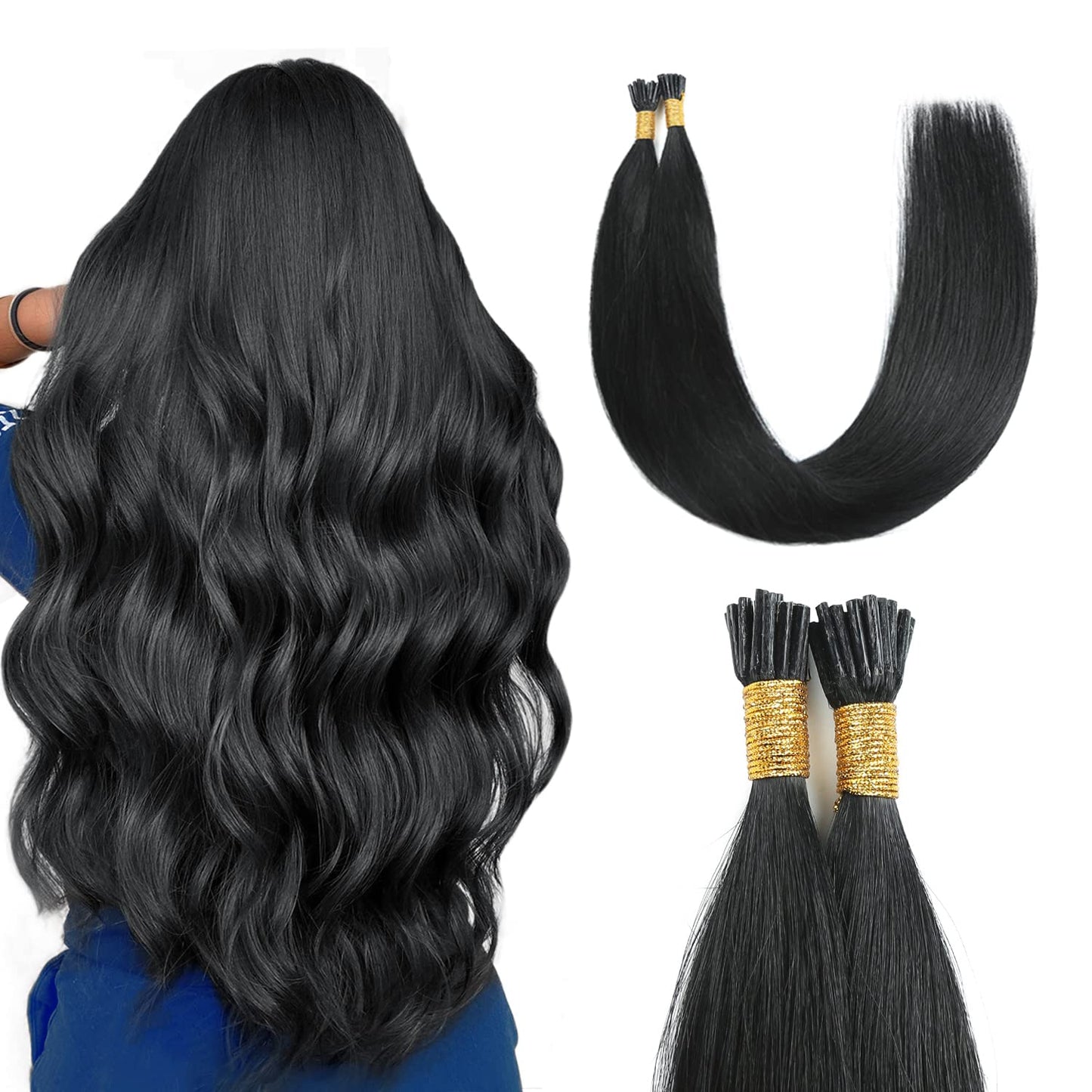 I Tip Hair Extensions Human Hair 18 Inch Jet Black Quality
