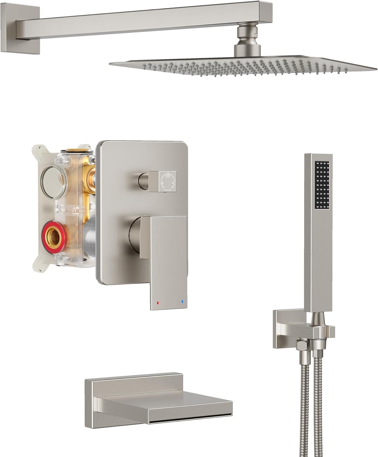 Luxurious Tub Shower System with 10 Rain Shower Head and Spout