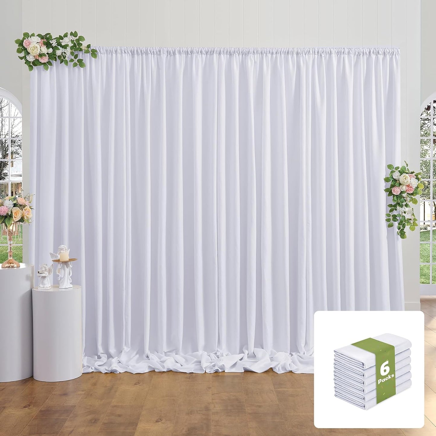 30x10FT White Backdrop Curtains for Parties and Events