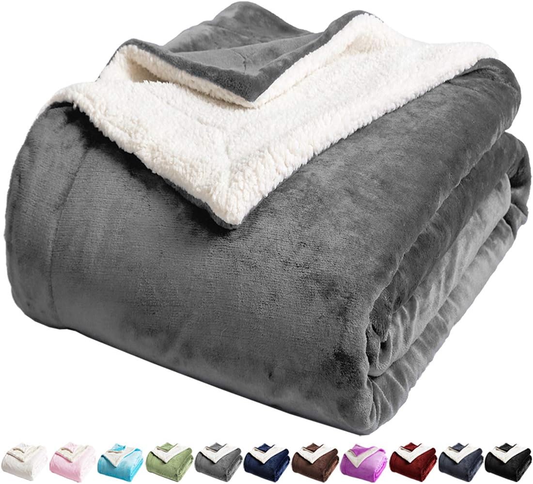 LBRO2M Sherpa Fleece Bed Blanket - Cozy Plush Warm Throw