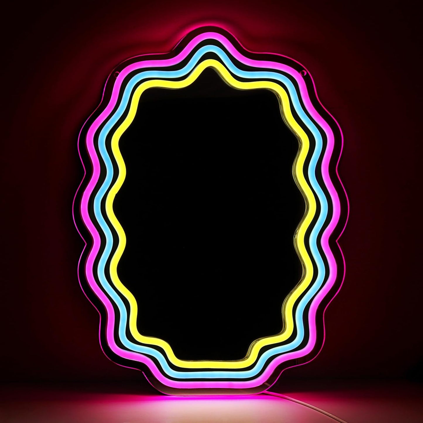 Wavy Neon Mirror with LED Lights for Bedroom and Girls Room
