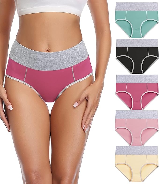 Wirarpa Women's Cotton High Waist Stretch Briefs - 5 Pack