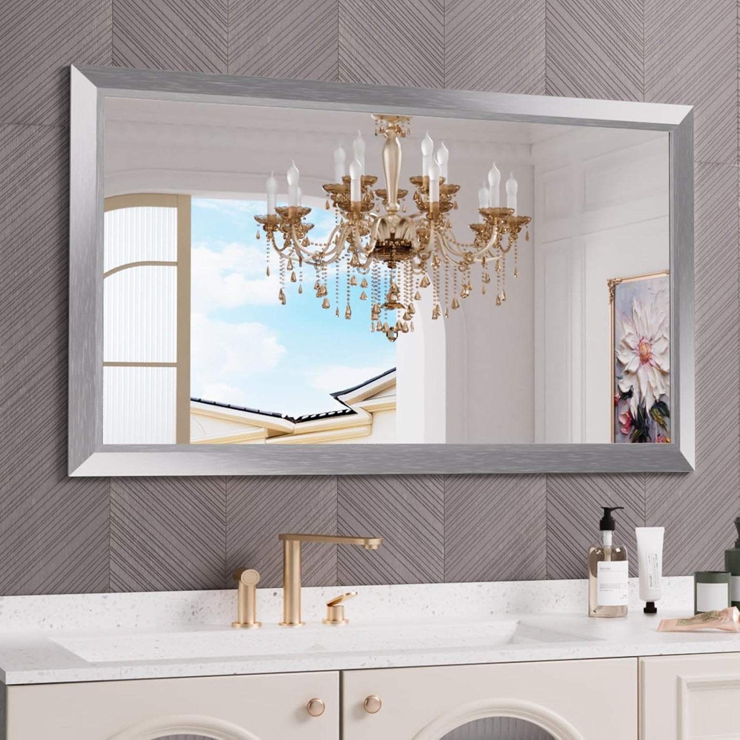 Amorho 50 X30 Inch Bathroom Mirror with Elegant Metal Frame