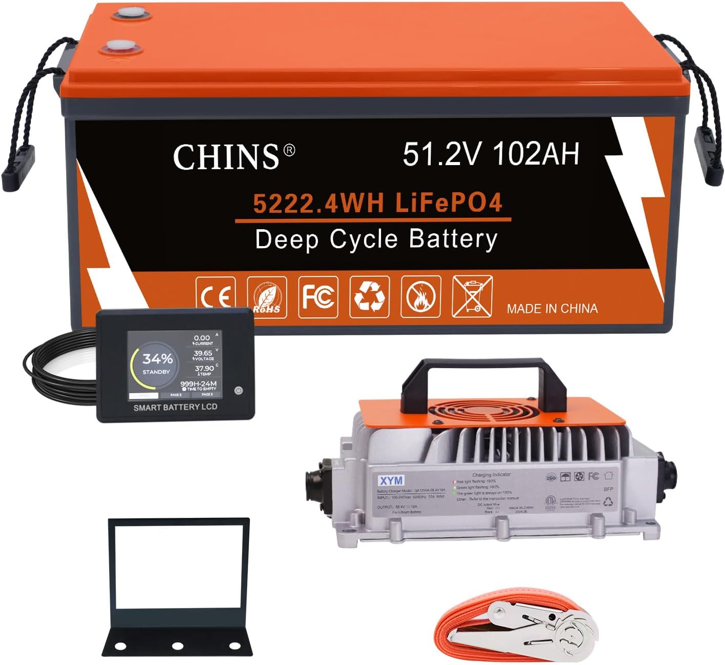 CHINS 48V 102Ah Golf Cart Battery with Smart BMS Technology