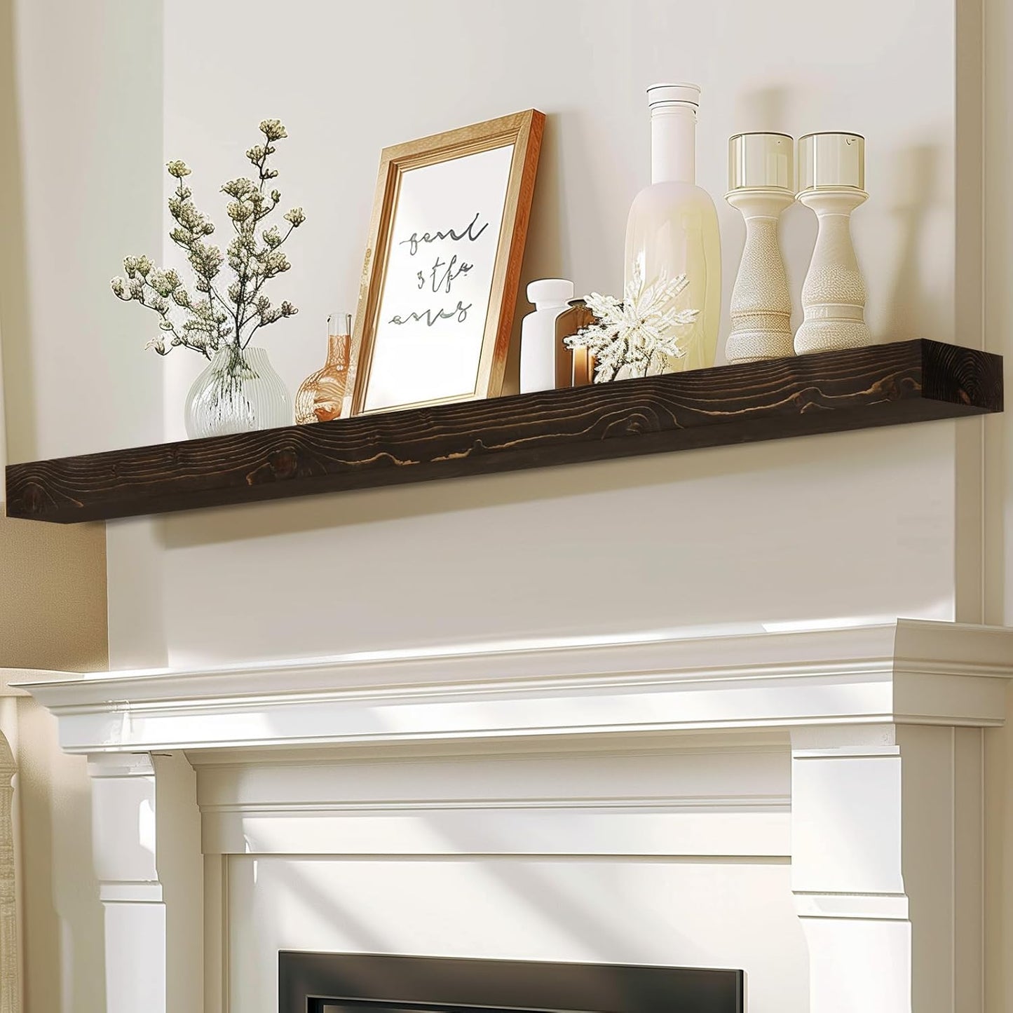 72x8x3 Fireplace Mantel - Solid Rustic Wood Wall Shelf