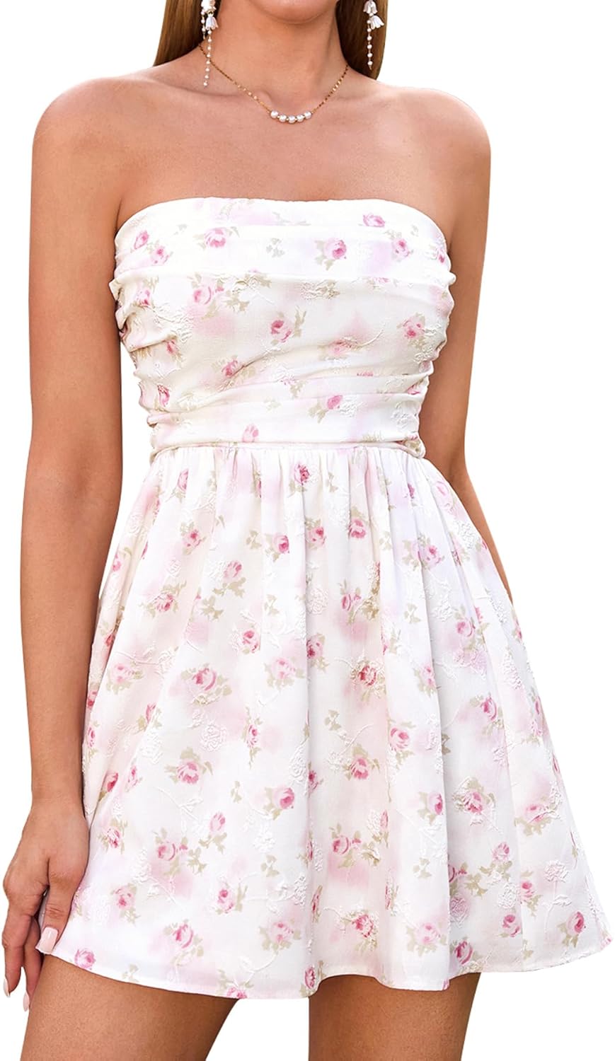 Summer Strapless Mini Dress for Women - Flowy A Line Style