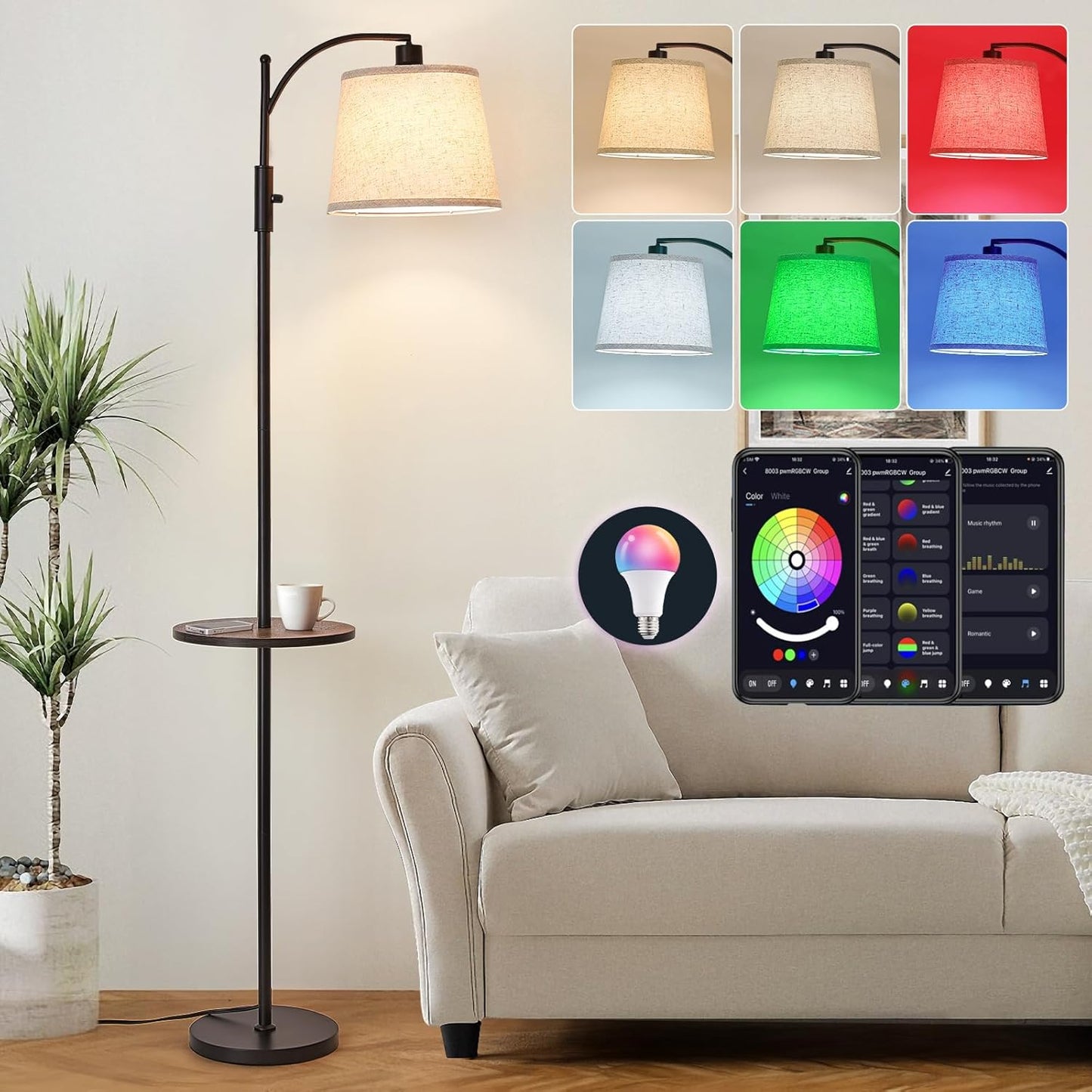 AIDENOEY Smart Floor Lamp with Side Table for Modern Spaces